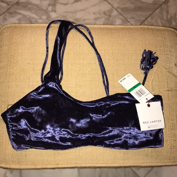 RED CARTER velvet Navy bikini top NWT L shoulder - Picture 7 of 8